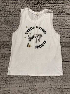 Treasure & Bond Track & Field Sports White Crewneck Raw Hem Muscle Tee